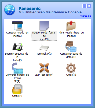 Programa de Configuración fuera de Linea Panasonic NS Unified Web Maintenance Console para los Servidores de Comunicación KX-NS500 y KX-NS1000