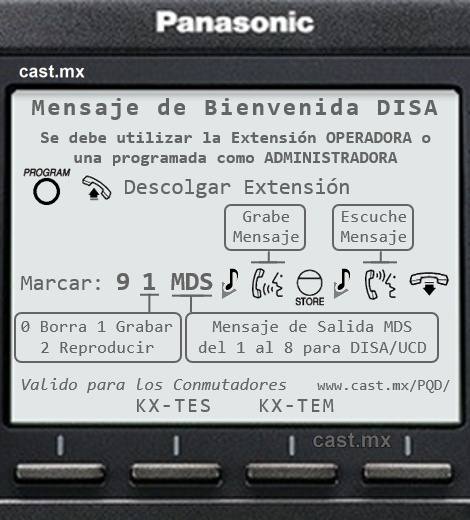 Panasonic Quick Dial - Grabación de Mensaje de Bienvenida DISA UCD de la Operadora Automática para Conmutadores KX-TES824 y KX-TEM824 teléfono KX-T7730