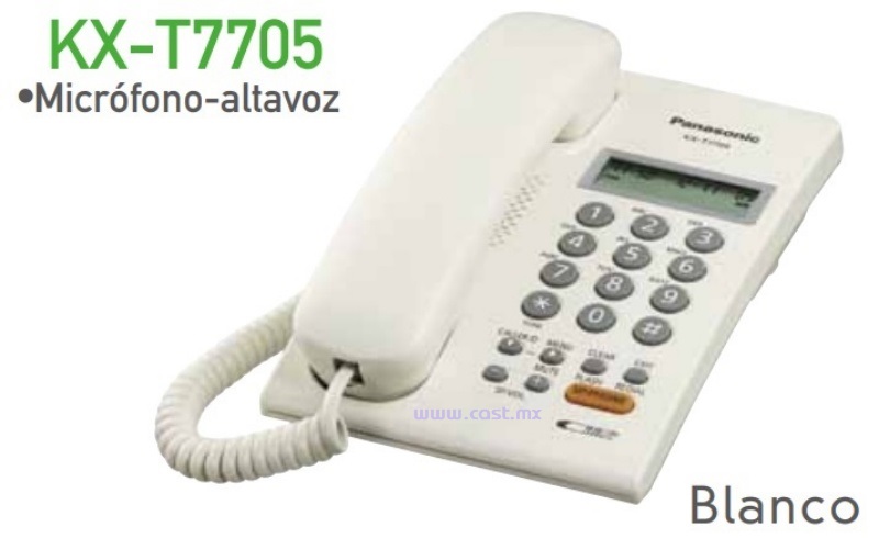 KX-T7705-X Telefono Panasonic Blanco Unilineas con Manos Libres e Identificador de Llamadas y Pantalla