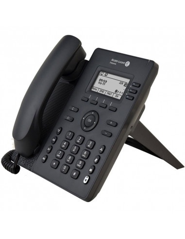 Teléfono Alcatel-Lucent ALE-2 Teléfono de escritorio empresarial básico, Conectividad SIP, Pantalla retroiluminada de 2.8 pulgadas en blanco y negro, 3 Líneas SIP, 3 Teclas contextuales, Audio HD de banda ancha, Navegación tetradireccional, Cancelación de eco acústico AEC, Alimentación PoE, Doble puerto Gigabit Ethernet, VPN, Ajustable 45° y 50°, Referencia 3MK27013AA.