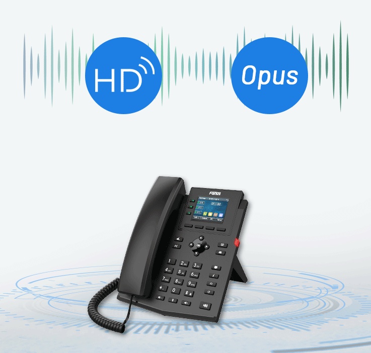 El teléfono IP X303-2W 2-Wire es compatible con los códecs de audio de banda ancha Opus y G.722, y está equipado con tecnologías de reducción de ruido y AEC dúplex completo, que brindan una experiencia auditiva inmersiva. - CASTelecom