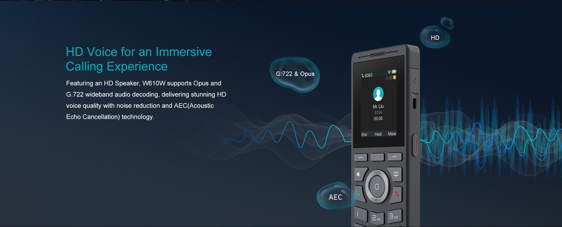 Telefono IP SIP Fanvil LINKVIL W610W Facilidades Codificación de Voz HD de Alta Fidelida con Codec OPUS y G.722