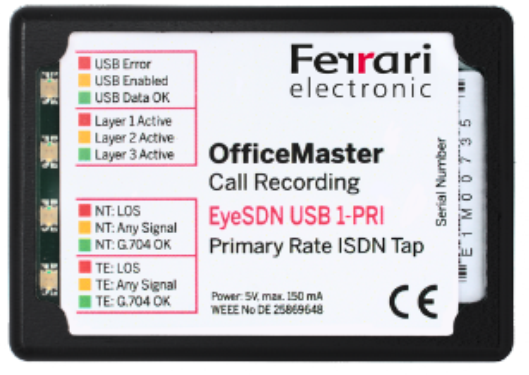Ferrari Electronic E1 USB OfficeMaster Grabador de Llamadas E1 Call Recording EyeSDN USB 1 PRI Primary Rate ISDN Innoventif USB E1