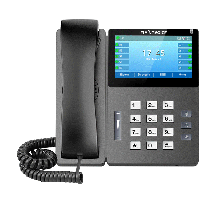 Flyingvoice Telefonos Serie FIP1x modelo FIP15G VoIP con WiFi integrado y Pantalla táctil de 4.3 pulgadas de 480 x 272 pixeles interacción intuitiva IPS retroiluminada