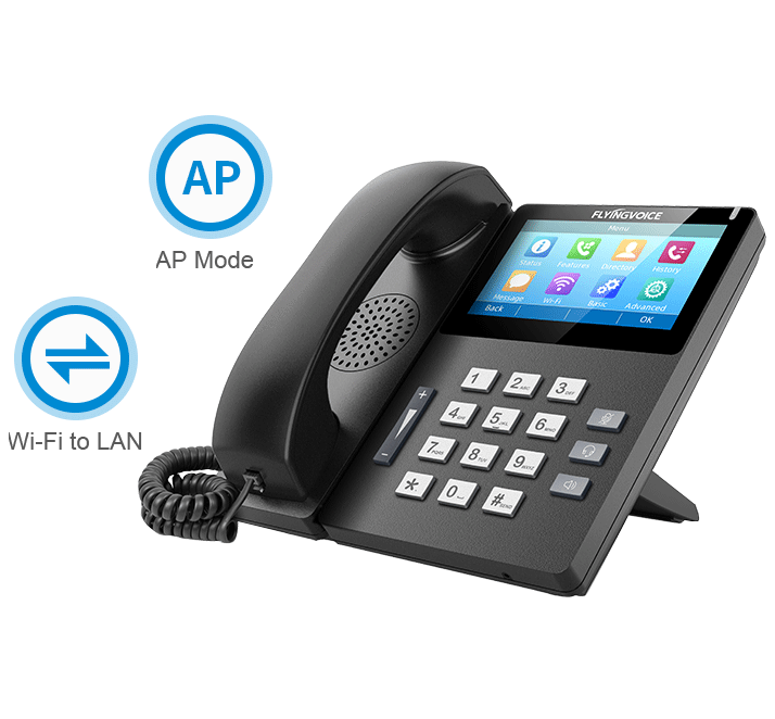 FIP15G Flyingvoice Telefonos Serie FIP1x VoIP con WiFi integrado para Conexión y Registro por LAN o modo de Punto de Acceso AP