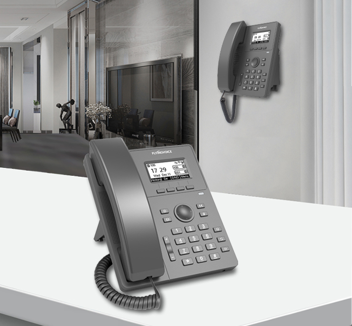 Flyingvoice Telefonos Serie P1x VoIP El soporte ajustable ofrece angulo de visión 45 y 60 grados para mayor comodida y mejorar visibilidad de acuerdo a sus necesidades. El mismo soporte permite fijar el telefono en pared o muro con un angulo de 15 grados de inclinación.