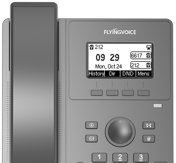 Flyingvoice Telefonos Serie P1x modelos P10 y P10P VoIP con Pantalla Display Monocromatica LCD de 128 x 64 pixeles retroiluminada con 7 niveles de ajuste del brillo de fondo
