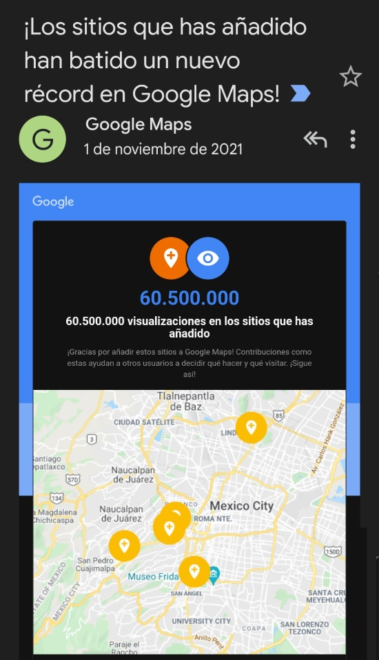 Los sitios que hemos añadido de nuestros clientes en Google Maps, lograron 38.5 millones de visitas en la aplicación en el año 2020