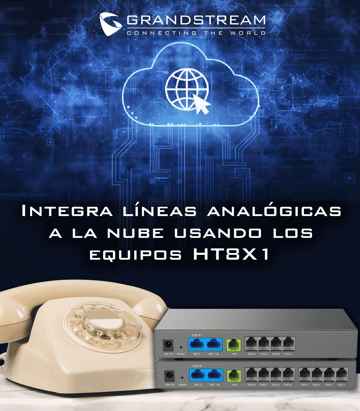 Grandstream CloudUCM UCM en la Nube Ecosistema de Comunicaciones Conmutador PBX en la Nube hibrida IP, SIP y Analogico Oficinas, Trabajadores Remotos, Sucursales, Hoteles - CASTelecom