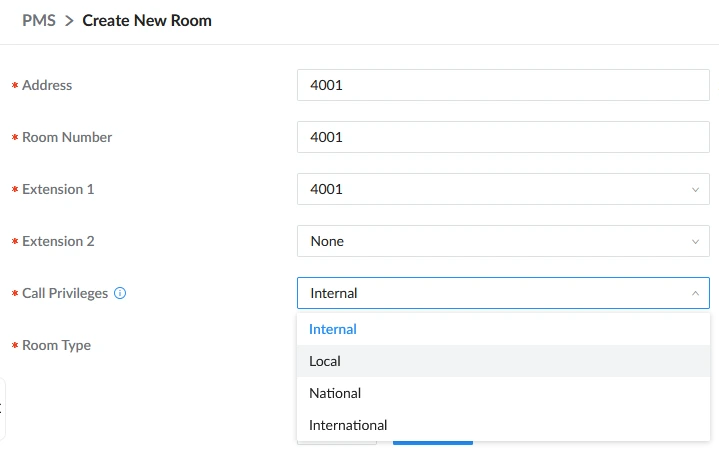 Grandstream Sistema de Gestión de Propiedad PMS Local Visual Integrado en los Conmutadores IP SIP Serie UCM para Sector Hoteles, Moteles, Resort, Cruceros, Hospitales - Configuraciones individuales de creación de habitaciones - CASTelecom