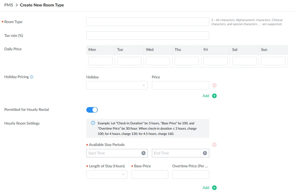 Grandstream Sistema de Gestión de Propiedad PMS Local Visual Integrado en los Conmutadores IP SIP Serie UCM para Sector Hoteles, Moteles, Resort, Cruceros, Hospitales - Parámetros de configuración del tipo de sala
 - CASTelecom