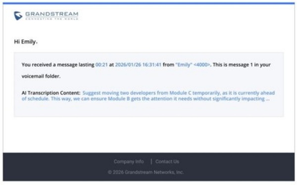 Grandstream Networks UCM Remote Connect AI UCM RemoteConnect AI de Grandstream Networks Recibira correo electrónico con la trnascripción de la conversación UCM RemoteConnect AI Add ons Complementos de Inteligencia Artificial RemoteConnect IA - CASTelecom