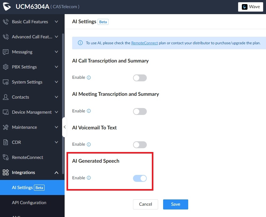 Grandstream Networks UCM Remote Connect AI UCM RemoteConnect AI de Grandstream Networks Recibira correo electrónico con la trnascripción de la conversación UCM RemoteConnect AI Add ons Complementos de Inteligencia Artificial RemoteConnect IA - CASTelecom