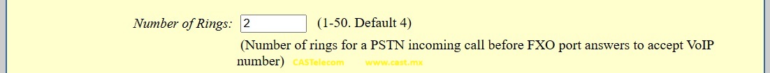 Grandstream Networks Guia de Configuracion Grandstream HT881 HT841 Paso 4 Number of Rings 2
 - CASTelecom