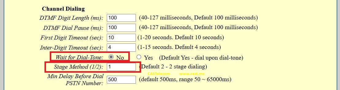 Grandstream Networks Guia de Configuracion Grandstream HT881 HT841 Paso 6 Channel Dialing Wait for Dial Tone No Stage Method1
 - CASTelecom