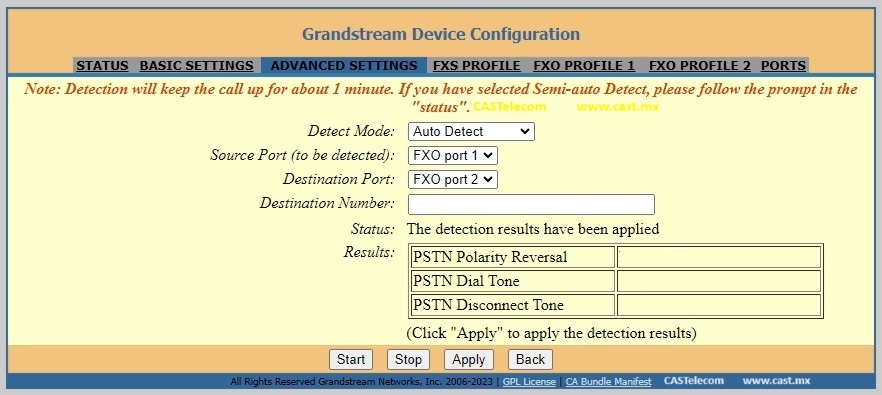 Grandstream Networks Guia de Configuracion Grandstream HT881 HT841 Utileria de Calibración de Líneas FXO en HT881 y HT841 Automatica y Semi Automatica - CASTelecom