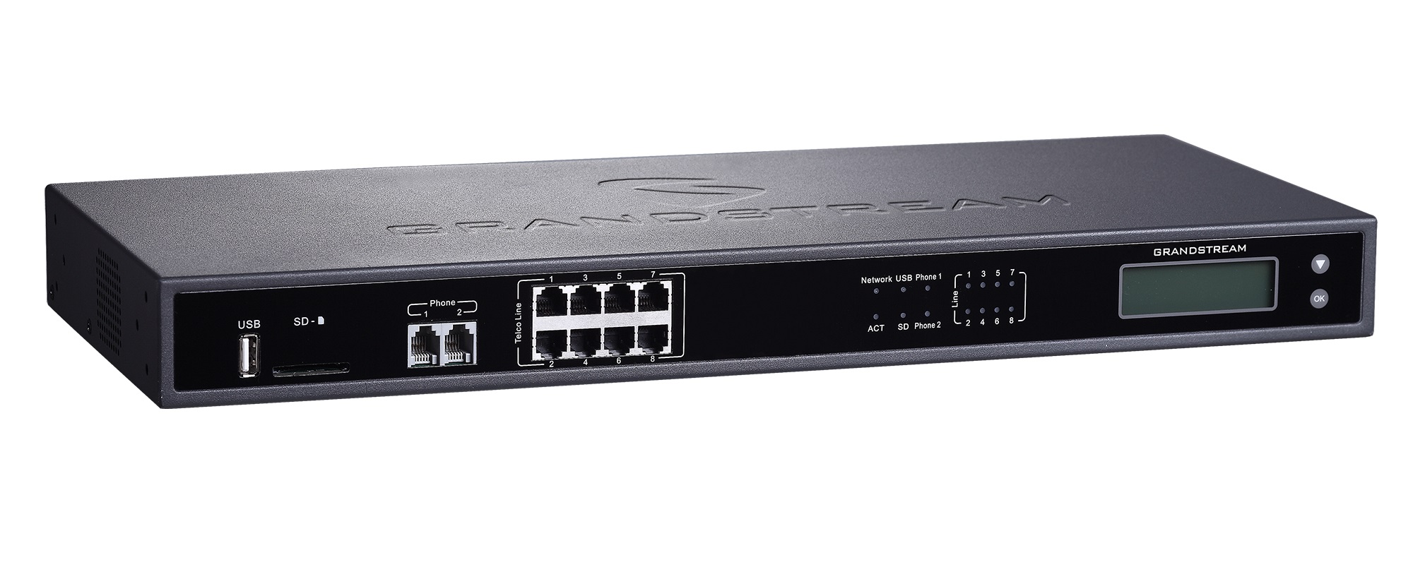 Grandstream UCM-6208 Conmutador IP-PBX 4FXO troncal PSTN 8FXS extension analogicos 800 Usuarios Dispositvos SIP Máximo - CASTelecom