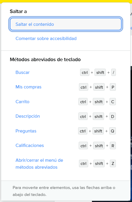 MercadoLibre Metodo Abreviados de teclado para accesos rapidos dentro de una publicacion de productos CTRL + SHIFT + Z - CASTelecom