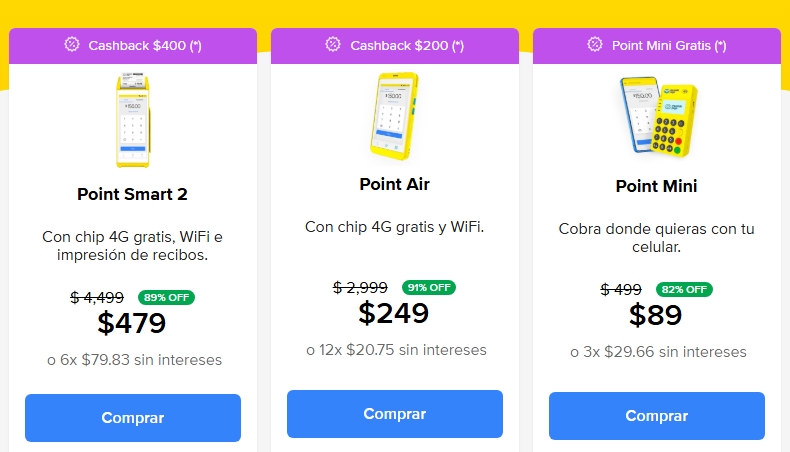 MercadoPago Wallet de MercadoLibre, Hasta un Increible 91% de descuento al Comprar tu Terminal Point, Sin renta mensual ni RFC, sin Cuenta Bancaria, Cuenta digital con App y Tarjeta de Debito gratuita, Acepta Paso con Tarjeta de Débito, Crédito y Vales, Tienes el dinero de tus ventas al instante, Portatil con Chip GSM con Datos Sin Costo incluido
Tambien conexión WiFi, Recibos impresos, por correo e-mail y mensaje SMS, Rollos de papel gratis cunado los necesites, Autoriza con Chip, Banda y Sin Contacto, Uso Libre con varias cuentas de MercadoPago, una a la vez, Cobra a Distancia con Link de Pago