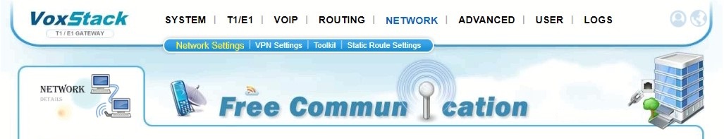 OpenVox DGW-L301 Pantalla del menu de la interface web CASTelecom
