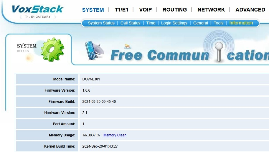OpenVox DGW-L301 Firmware Información, seleccionar variante Mexico2 CASTelecom