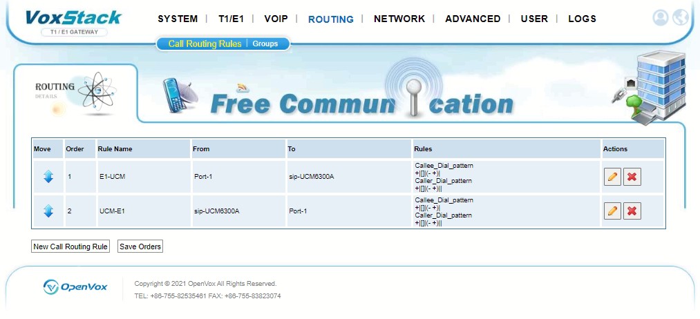 OpenVox DGW-L301 Ejemplo de configuración de rutas SIP a E1 y E1 a SIP CASTelecom