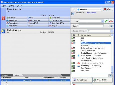 Communication Assistant de Panasonic pantalla principal para Conmutadores Panasonic Panasonic Digitales KX-TDE y Panasonic Servidor de Comunicaciones KX-NS y KX-NSX