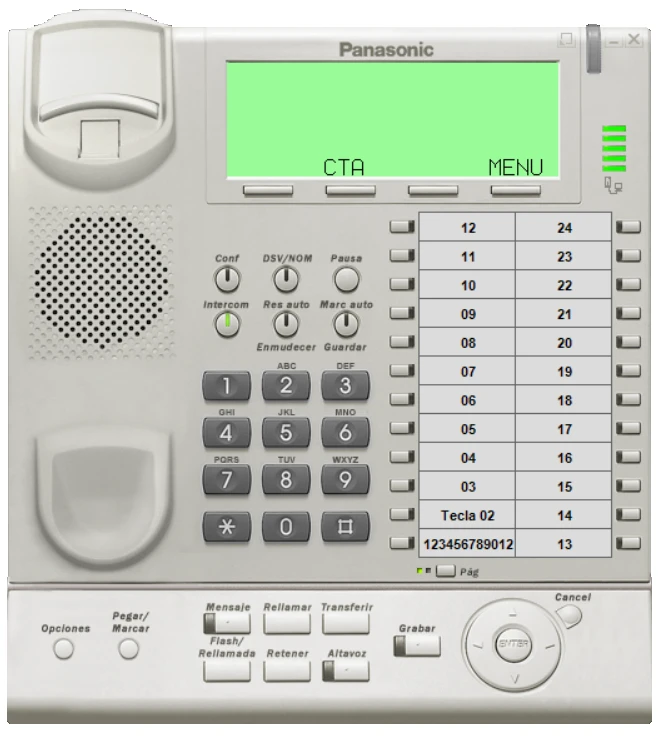 Telefono Panasonic KX-NCS8100 Pantalla de 6 líneas y 24 caracteres en estado de descolgado al recibir una llamada en modo Pop Up al frente de la pantalla