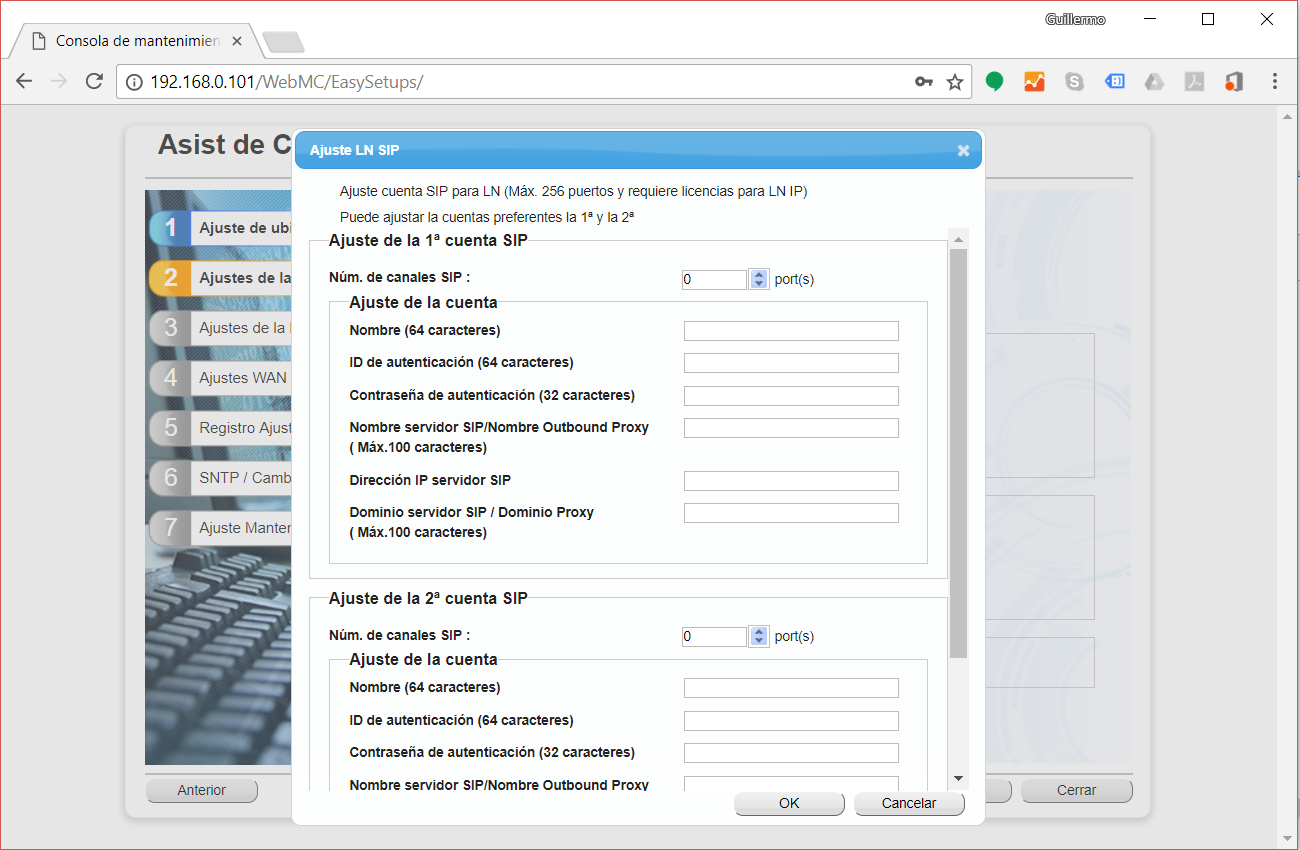 KX-NS1000 Nuevo Asistente de Instalación de Fabrica - Asistente de Linea LN SIP