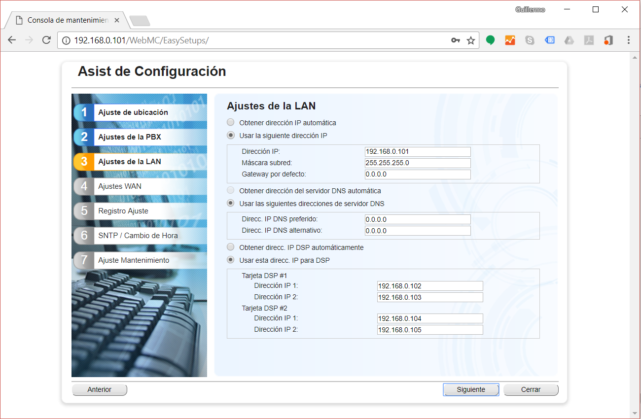 KX-NS1000 Nuevo Asistente de Instalación de Fabrica - Ajuste de la Configuración LAN