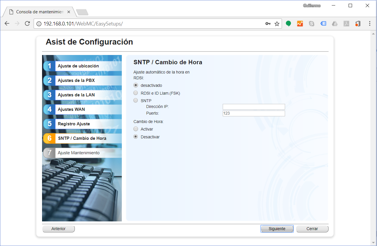 KX-NS1000 Nuevo Asistente de Instalación de Fabrica - Configuración de la Zona Horaria y servidor SNTP para ajuste de la hora