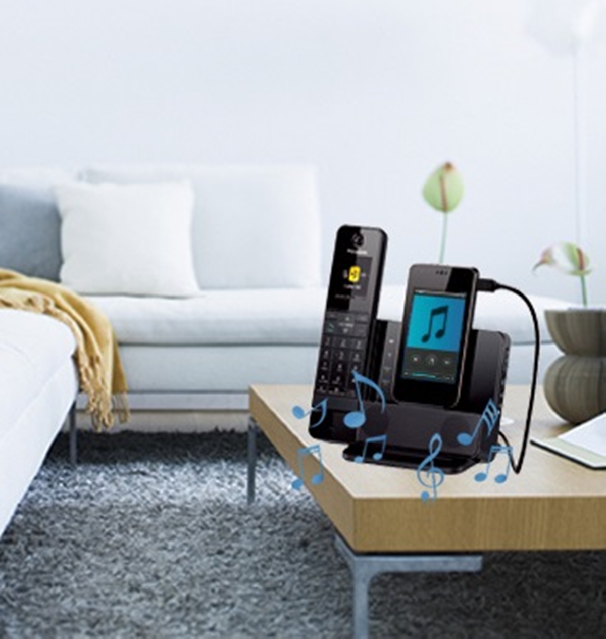 Telefóno Inalambrico Panasonic KX-PRD260 conector USB para cargar su smartphone celular o telefónos Android y Apple iOS iPhone.