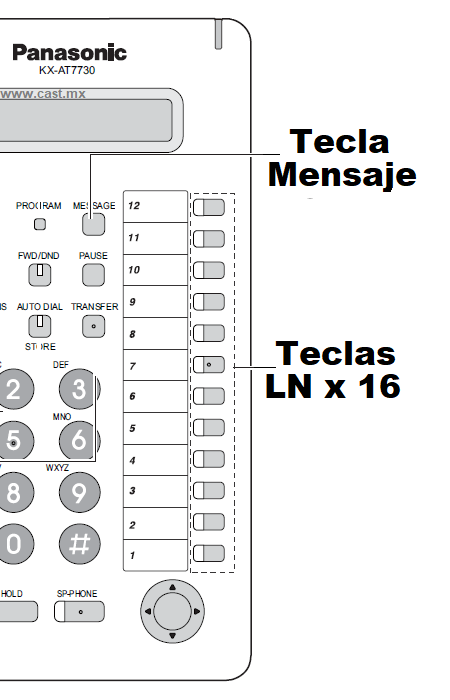 KX-T7730 NUEVO MODELO de Telefono Programador con 16 Teclas de Línea LN Programables y Tecla de Mensaje Configurable
