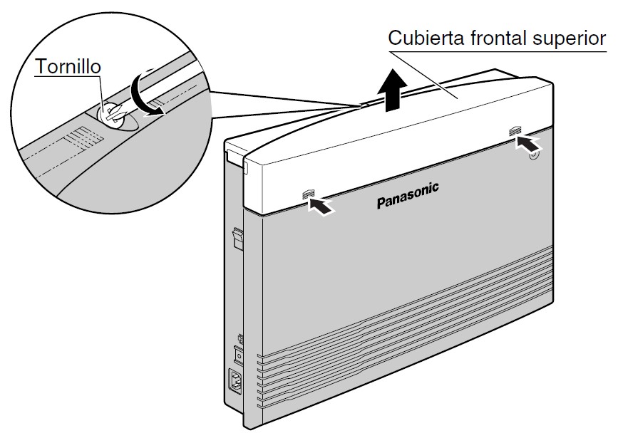 Conmutador PBX Hibrido Avanzado Analógico Digital Panasonic modelo KX-TES824 Retiro de Cubierta frontal superior CASTelecom