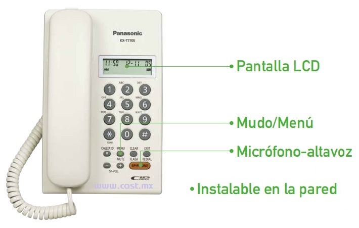 Telefono Panasonic KX-T7703, Facilidades Pantalla LCD Microfono Altavoz, Instalable en pared