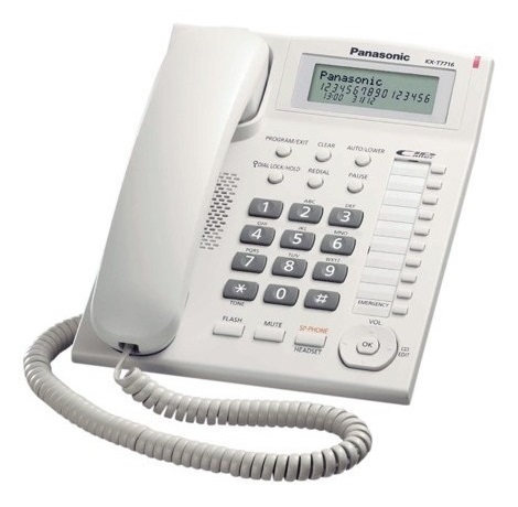KX-T7716X Telefono Panasonic Blanco Unilineas con Manos Libres, 10 teclas programables e Identificador de Llamadas y Pantalla