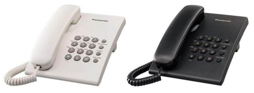 Teléfono Panasonic KX-TS500 Telefono Unilineas de Mesa Sencillo en Color Blanco y Negro para Extensión de Conmutador o Línea Telefonicas