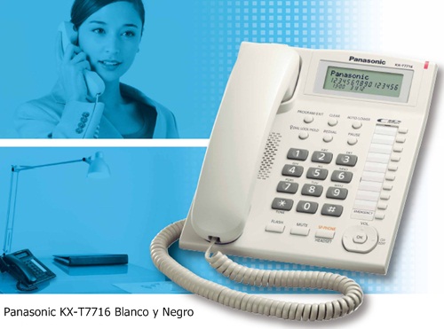 Teléfono Panasonic KX-T7716 Telefono Unilineas con Identificador de Llamadas y Pantalla, Manos Libres, Bloqueo de Llamadas y Salida para Diadema o Auriculares telefónicos