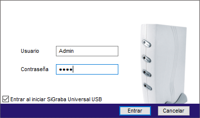 Sistema SiGraba Universal USB Pantalla de Inicio con acceso con Usuario y Contraseña