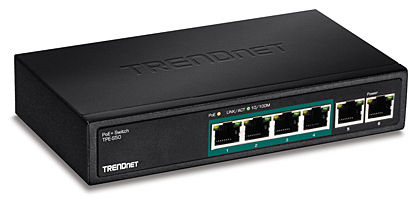 Switch TRENDnet modelo TPE-S50 Swicht 10/100 de 5 Puertos Ethernet 4 con Salidas PoE IEEE 802.3at/af Power-over-Ethernet