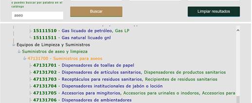 Ejemplo de búsqueda de clave de producto o servicio