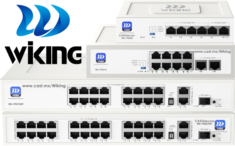 Equipos Serie WK-PS2 de Wiking una marca de Wi-Tek, Switch PoE No Administrable con Precio Optimizado para CCTV, VoIP y Switching desde 4 a 24 puertos - CASTelecom