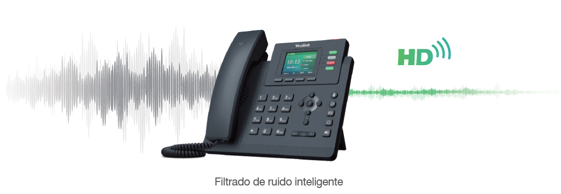 Yealink Serie T3 Teléfonos IP SIP Calidad de audio HD superior, mejor comunicación La serie T3 de Yealink proporciona comunicación sin distracciones gracias a la tecnología inteligente de filtrado de ruido, líder en el sector, que ofrece una calidad de sonido excelente sin ruidos externos y permite conversaciones fluidas. - CASTelecom